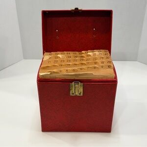 Vintage 45 RPM Record Collection 48 Records w/ Red Storage Case Indexed 1950s